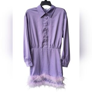 Chicwish Lavender Airy Button Up Shirt Fairy Dress with Feather Trim S NWT